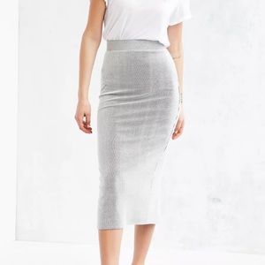 Silence + Noise Ribbed Grey Midi Skirt